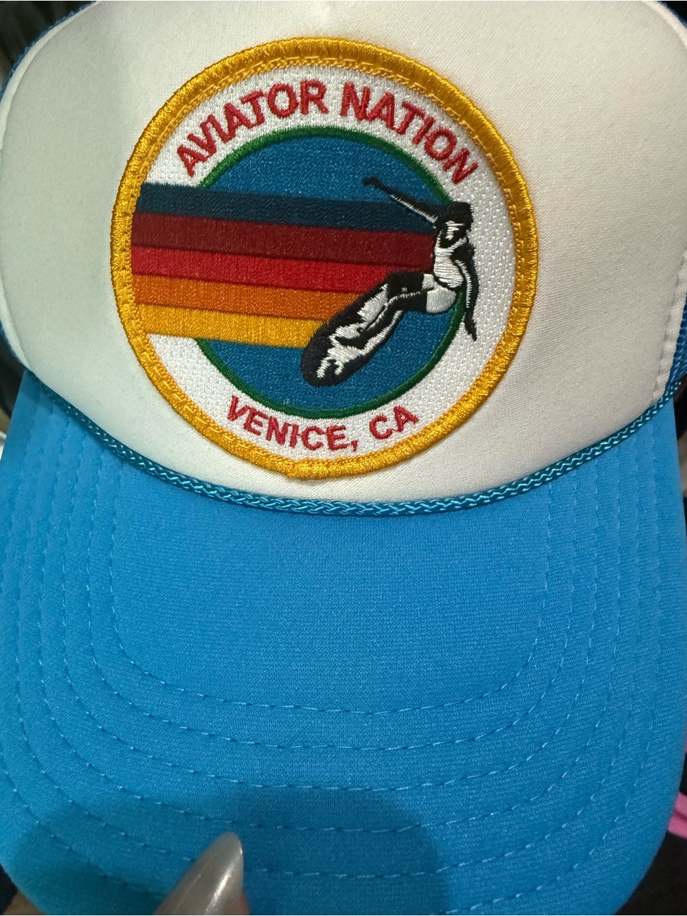 Aviator Nation Blue and White Surf Patch Trucker Hat